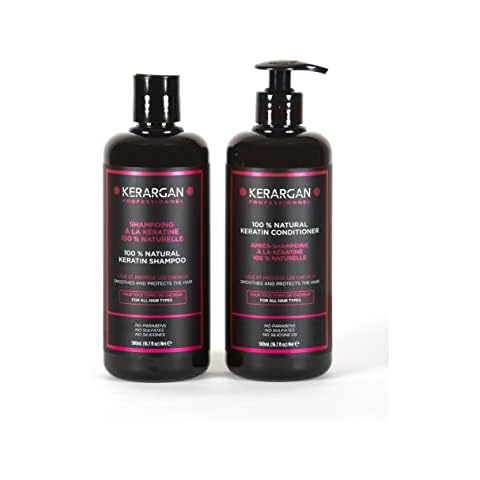 Kerargan - Keratin shampoo and conditioner to fortify, hydrate and protect your hair - Ideal for straightening - Dry and damaged hair - Sulfate, Paraben and Silicone - 500ml Cover