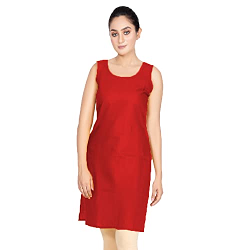 Image of Women's Cotton Long Camisole for Kurti /Suit Slip /Long Inner /Samij for Women Sameej /Knee Length Inner Wear /Sameez /Kurti Slip /Round Neck /Invisible