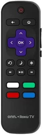 Close-up of the ONN Roku TV remote control with dedicated streaming service buttons.