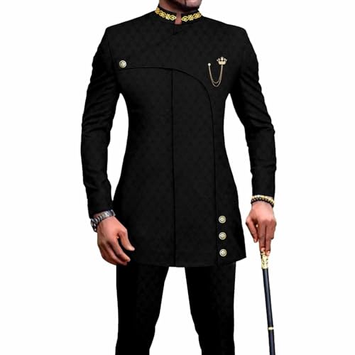 Costume Dashiki de fête haut de gamme ensemble de cérémonie veste et pantalon noirs