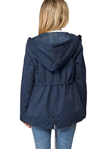 Design by Olivia Women's Military Anorak Safari Hoodie Jacket Navy Blue2 L - Thumbnail 4