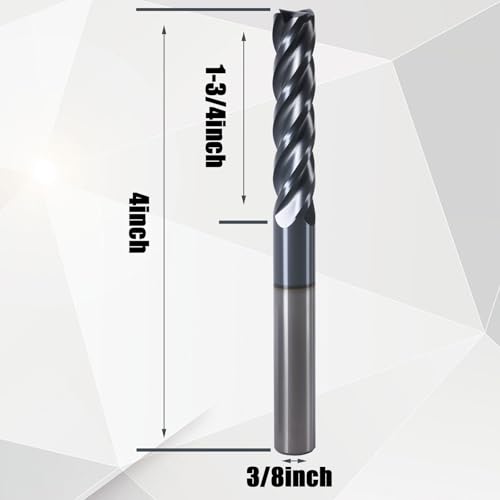 Image of Carbide Square End Mill Set, 3Pcs 4 Flute 3 /8 inch Cutting Diameter,1-3 /4 inch Thread Deep, 4 inch Overall Length, Micro Grain Carbide Mill Bits for Alloy Steels /Hardened Steels