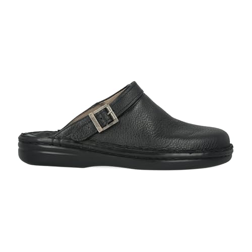 PAYMA - Zuecos de Piel para Hombre – Calzado Profesional Cómodo con Hebilla Ajustable y Suela de Goma – Ideal Camioneros, Sanitarios, Camareros o Trabajo de Pie. Color: Negro, Talla: EU 44
