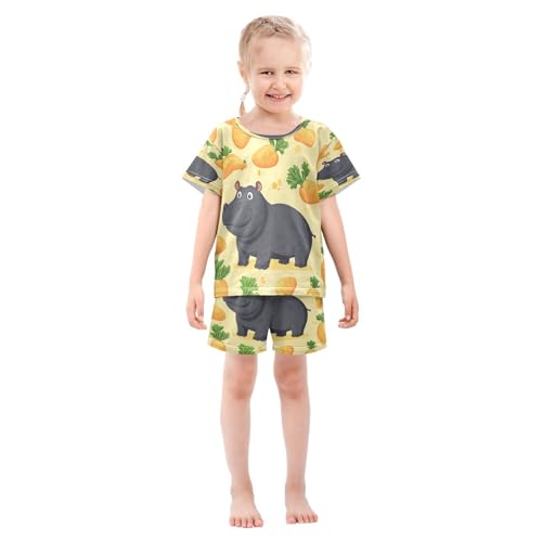 Pajama Sets Short Sleeve Carrots and Hippo Soft Cotton Summer Sleepwear 2 Piece PJS Size 5-14T4