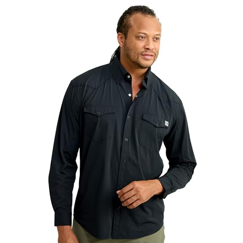 HUK Men's Creekbed Solid Long Sleeve Button, Fishing Shirt