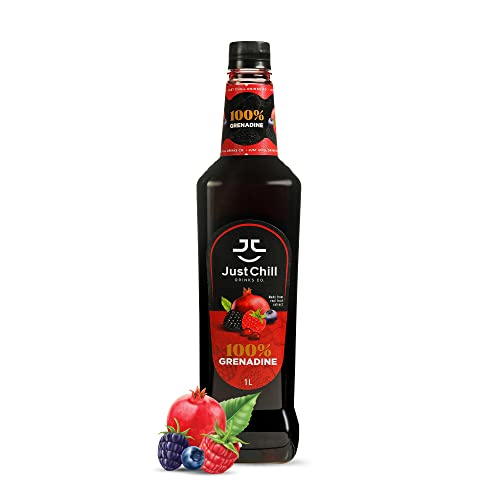 Just Chill Drinks Co. Grenadine Syrup- 100% naturally sweetend with Juice concerntrate, 1 L(Non-GMO, Vegan, Gluten Free, Halal)