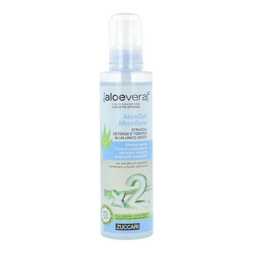 Zuccari Aloevera2 Aloegel Micellare 200ml – Gel micellare 3 in 1 con Aloe Vera, Acido Jaluronico da Aloe e Liquirizia, deterge, strucca e tonifica, ideale per pelli sensibili
