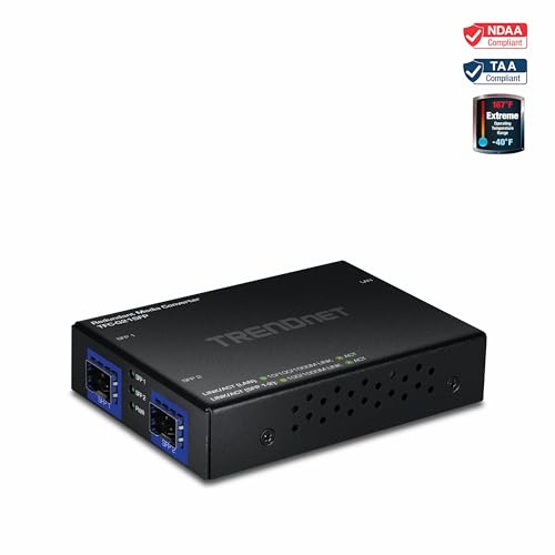 Image of TRENDnet 1000BASE-T to Dual SFP Fiber Media Converter with Redundant Mode, TFC-G21SFP, 1 x Gigabit RJ45 Port, 2 x Gigabit SFP Ports, NDAA & TAA Compliant
