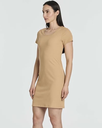 Image of Real Essentials 3 Pack: Women's Ribbed Mini Dress - Short Sleeve T-Shirt Dress Slim Fit Casual Summer Dress