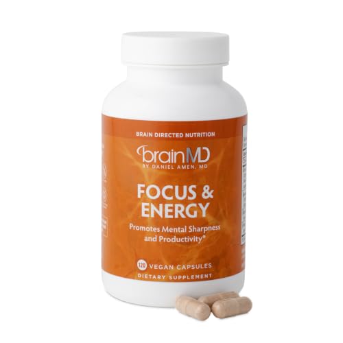 BRAINMD Dr Amen Focus & Energy - 120 Capsules - Mental Endurance Booster Promotes Concentration & Attention - Caffeine Free Gluten Free - 30 Servings