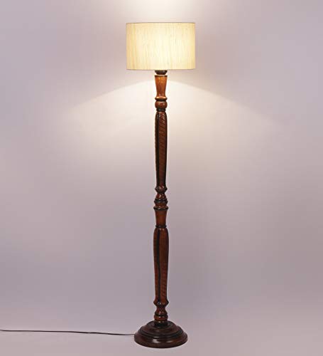 Image of Devansh Off-White Cotton Wooden Floor Lamps