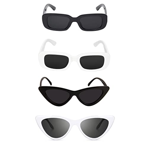 Image of Retro Rectangle Sunglasses for Women & Men | UV400 Protection | Trendy Thick Frame Fashion Eyewear | Lightweight Casual Shades | Black & White Combo Pack