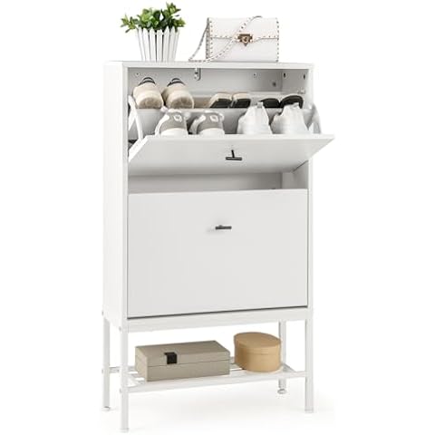 COSTWAY 2-Drawer Wooden Shoe Cabinet Cover