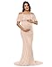 JustVH Maternity Fitted Elegant Gown Short Sleeve Off Shoulder Ruffles Slim Fit Maxi Photography Dress