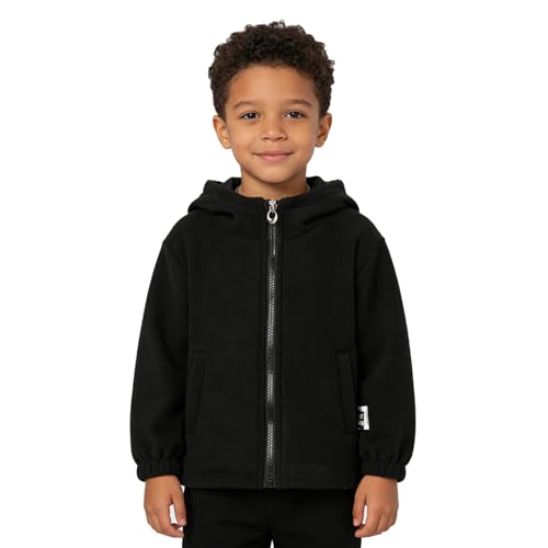 Image of LittleSpring Neutral Boys Girls Reversible Plaid Polar Fleece Jackets with Hooded Waterproof Outerwear