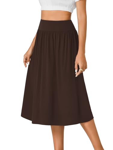 LYANER Women's Elastic High Waist Knee Length A-line Hem Basic Casual Midi Skirt with Pockets3
