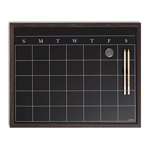 U Brands Magnetic Chalk Calendar Board, 20"x16", Rustic Wood Style Frame, includes Chalk Pencils and Magnet Cover