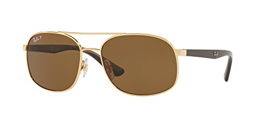 Ray-Ban Men's Rb3593 Square Sunglasses, Gold/Polarized Brown, 58 mm