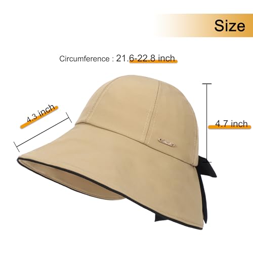 Sombrero de sol femenino estilo bucket con lazo caqui miniatura 5