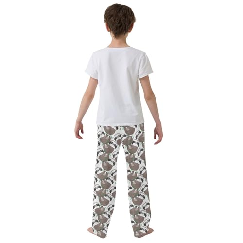 ZZXXB Cute Cartoon Sloth Boys Long Pants Soft Trousers Elastic Waist Kids Lounge Bottoms with Pockets S-XL3