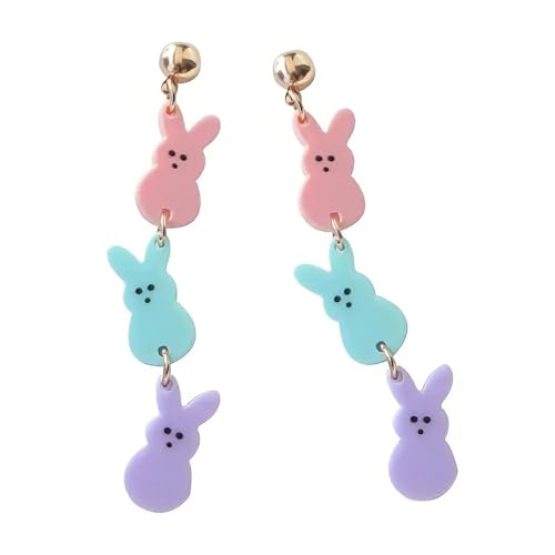 uikios ハンドメイド マルチカラー アクリル ウサギ ダングルイヤリング レディース ガールズ イースター フェスティバル ジュエリー ファッション ステートメント イヤーウェア