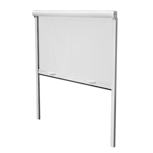Amig - Mosquitera Enrollable para Ventanas - Aluminio Blanco y Malla de Fibra de Vidrio Gris - Fácil de Instalar - Protección contra Insectos - 100 x 100 cm - Resistente y Transpirable