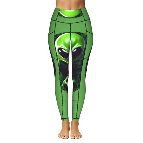 Leggings con estampado alienígena verde para mujer sin transparencias 2