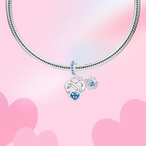 Image of Birthstone Charm 925 Sterling Silver Charms fits Bracelets and Necklace Pendant Bead Happy Birthday Charms Jewelry Present for Women Family Friends