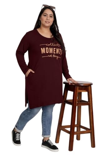 Image of CUPID Women Plus Size Cotton Round Neck Full Sleeves T-Shirt, Nightwear, Sleepwear, Daily Use Gym n Lounge Wear Long Tops for Ladies 3XL to 7XL