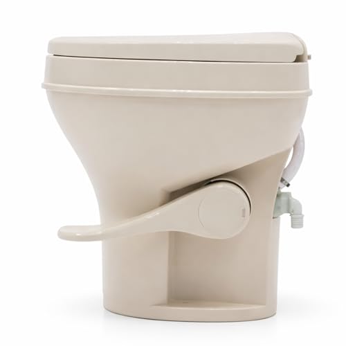 Image of SEAFLO Bone RV Toilet, Residential Height 18.4 inch, Gravity Flush Foot Pedal, Soft Close Seat, Camper Toilet for RV Motorhome Travel Trailer, Parchment, SFRTPH-02-01, 4-Year Warranty