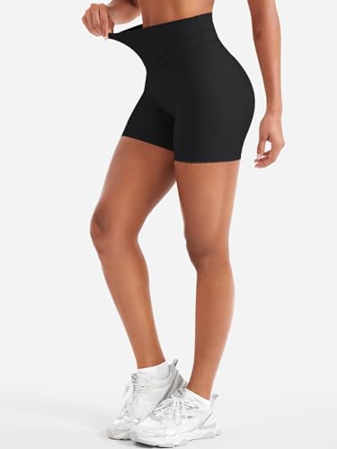 YEOREO Women Workout Yoga Shorts 4.5" No Front Seam Hidden Scrunch Almiy High Rise Buttery Biker Shorts4