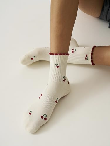 Image of Shapes Studio Half Calf Grip Socks, Cute Fruit Pilates Socks, Ruffle Socks, Non-Slip for Barre Yoga