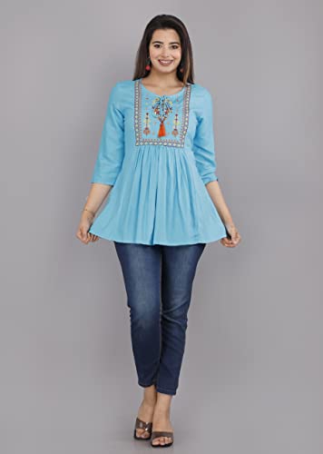 Image of Ganga febtex Women's Rayon Embroidered Short Kurti /Tops