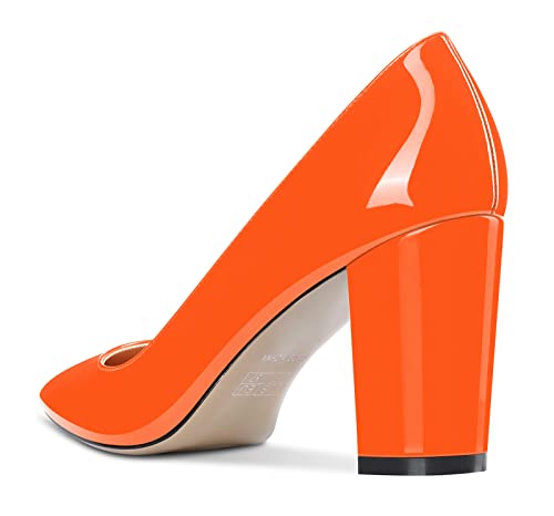 Image of Aachcol Women Pumps Pointed Toe Slip on Mid Heel Dress Office Chunky Block Heels Shoes 3 Inches