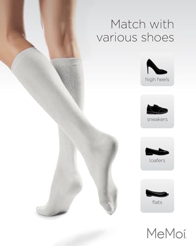 Image of MeMoi Solid Knit Knee High Socks for Women, Comfortable Cotton Blend Knee High Socks
