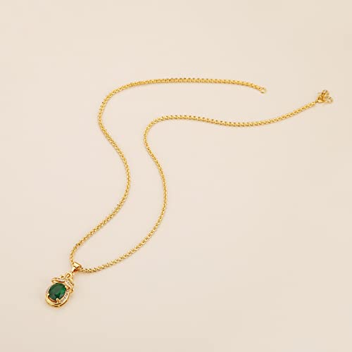 Hzman 14K Gold Plated Rhinestone Green Crystal Teardrop Pendant Necklace For Women Girls Cubic Zirconia Dainty Necklace Jewelry Gift (Green Crystal) #TOP3