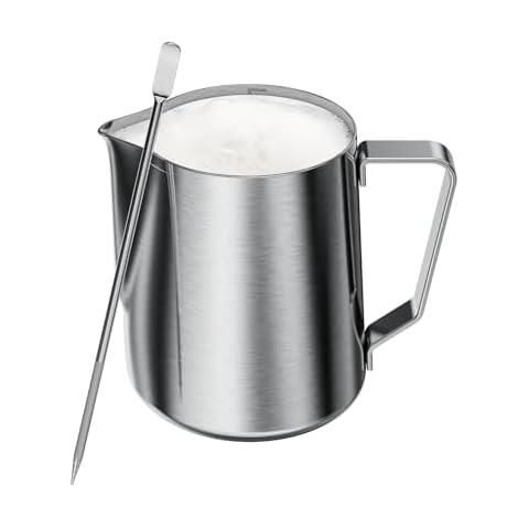 Maestri House Milk Frothing Pitcher, 12oz Espresso Steaming Pitcher Milk Frother Cup, Milk Coffee Cappuccino Latte Art, 304 Stainless Steel Jug Cup with Decorating Art Pen Cover