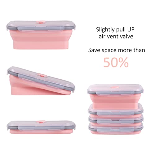 Collapsible Food Storage Containers With Airtight Lid, 27 Oz, Large Kitchen Stacking Silicone Collapsible Meal Prep Container Set For Leftover, Microwave Freezer Dishwasher Safe, Pink, Set Of 4 #TOP2