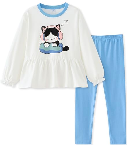 Image of UMELOK Girls Clothing Set 2 Pcs Long Sleeve Ruffle Print Top and Leggings Fall Outfit Size 4-7 Years