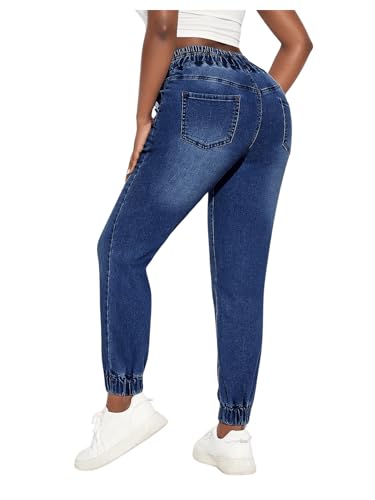 Floerns Women's Drawstring Elastic Waisted Stretchy Denim Trousers Jeans Jogger Pants2