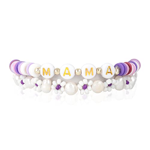 Image of RIAH FASHION Inspirational Multi Layer Bead Stacking Strand Stretch Statement Bracelets - Religious Message, Boho Wood Slip-on Cuff Christian Prayer Bangle Set