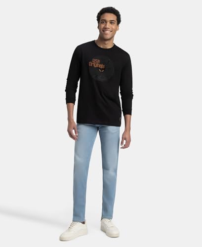 Image of Jockey US82 Men's Super Combed Cotton Rich Graphic Printed Round Neck Full Sleeve T-Shirt Deep Olive XL