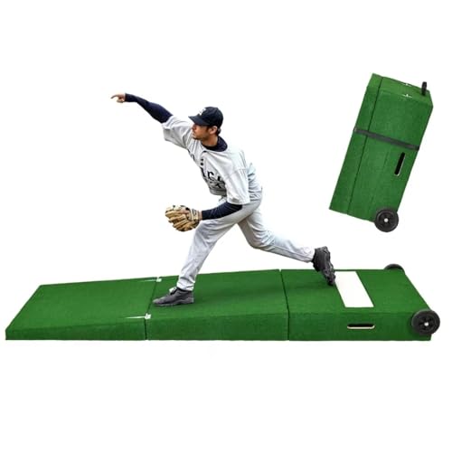 Montículo de béisbol plegable con goma y ruedas, equipo de entrenamiento portátil para práctica en interiores y exteriores