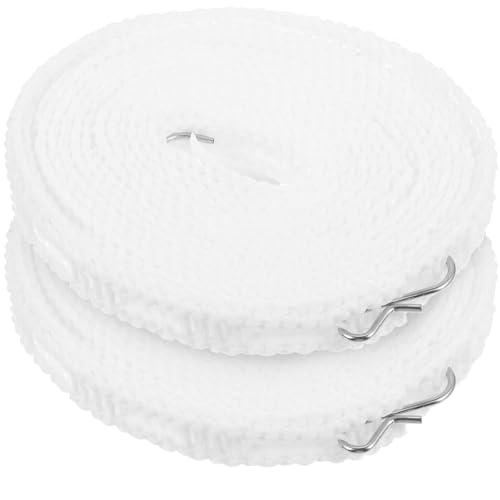 KICHOUSE Tendedero Portátil para Ropa 2 Piezas 5 Metros Cuerda Antideslizante Resistente al Viento Blanco Adecuado para Secado Interior y Exterior Camping Viajes Picnic