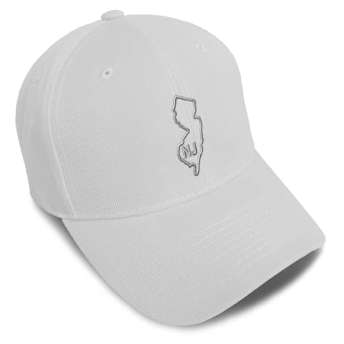 Speedy Pros Baseball Caps for Men & Women Embroidered New Jersey Flag Map Nj Nje. Jerseyan Ladies and Gentlemen Hats Acrylic White Design Only