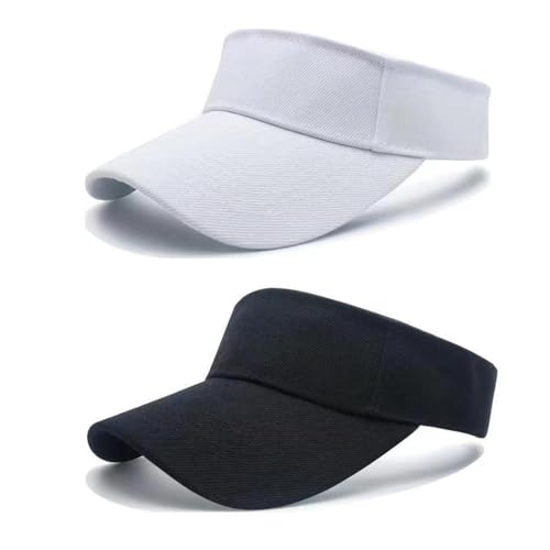 VireEyU 2 Piezas Visera Unisex - Gorra Ajustable, Transpirable y Absorbente de Sudor, Ideal para Golf, Tenis, Béisbol, Ciclismo y Running - Negro/Blanco