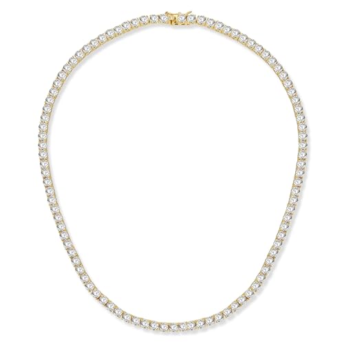 Gemsme 4.0mm CZ Tennis Necklace 18K Yellow Gold Plated 4.0mm Round Cubic Zirconia Classic Tennis Necklace 16 Inch