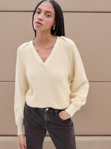GAP Women's Ribbed Volume Sleeve Vneck Sweater2
