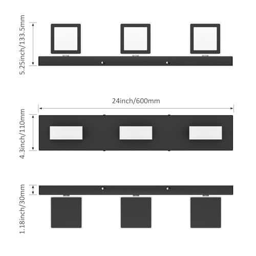 Image of Ralbay Black Bathroom Vanity Lights 24inch Metal Acrylic LED Modern Bathroom Wall Lighting Fixtures Over Mirror Matte Black (White Light 6000K, Non-dimmable)