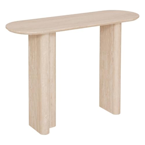 Atmosphera - Consola Anaya – Mueble de Entrada de diseño Moderno – Tablero Ovalado Efecto travertino – Madera Beige con Acabado Mate – 110 x 35 cm